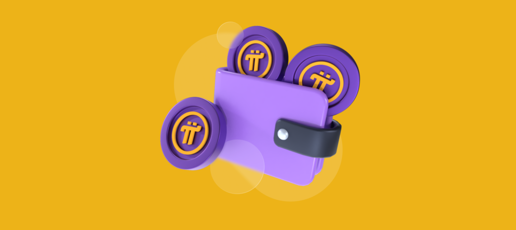 Illustrazione di un wallet Pi Coin con token Pi dorati, a rappresentare l'autocustodia non custodial