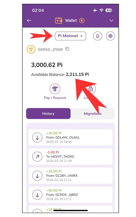 Pi Wallet screen showing a migrated mainnet balance, the only Pi balance you can buy, sell or withdraw